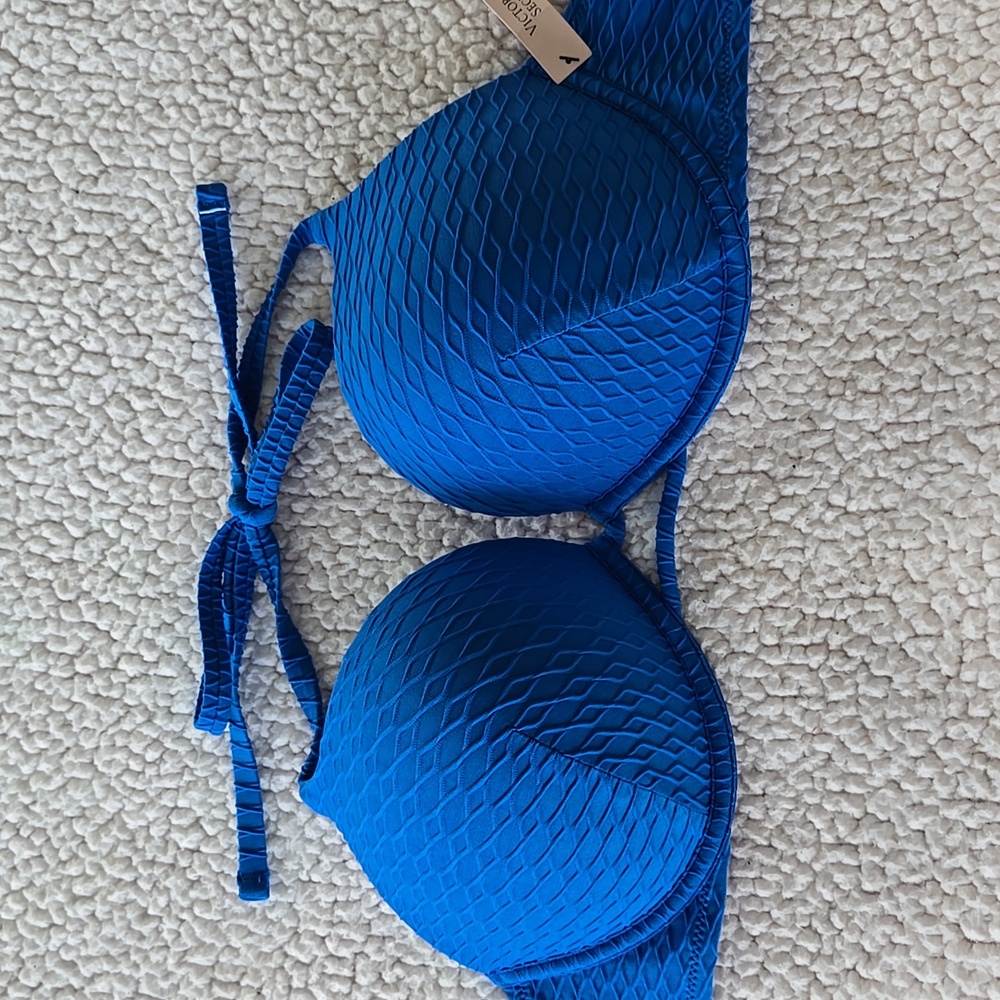 Victoria's Secret Blue Bikini Top Textured Design